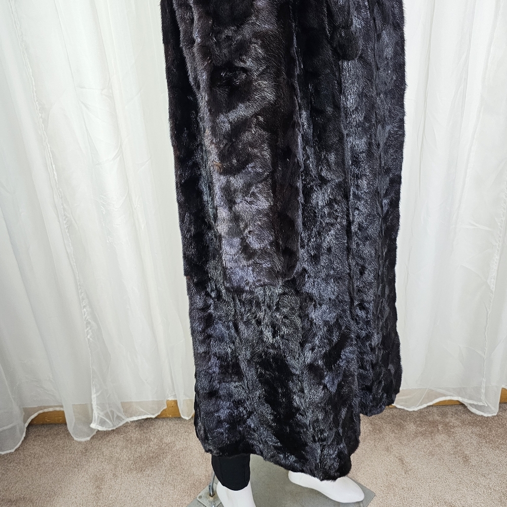 Authentic Real Mink Fur Coat Deep Chocolate Brown Long Length Large Glam Luxe - Picture 8 of 16